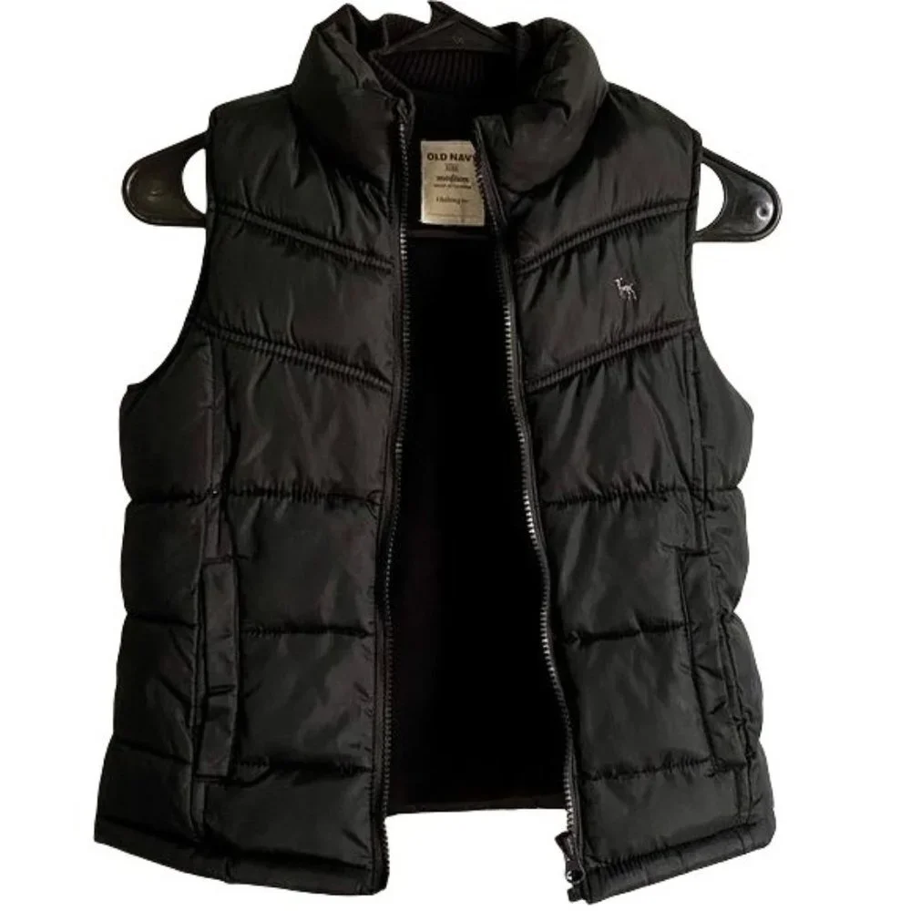 Old Navy Black Full Zip Puffer Vest with Pockets Youth Medium